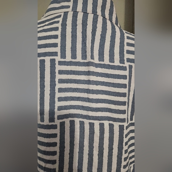 LIOR PARIS Blue/White BANDED COLLARNECK 3/4 ROLL TAB SLEEVE BLOUSE.FRIDA. Size S - Picture 10 of 11